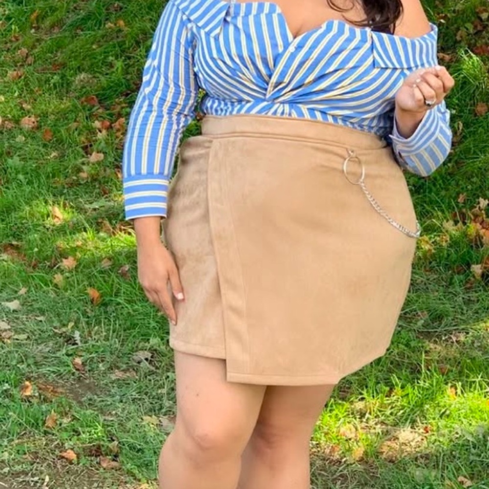 Tan Wrap Mini Skirt Asymmetrical Casual